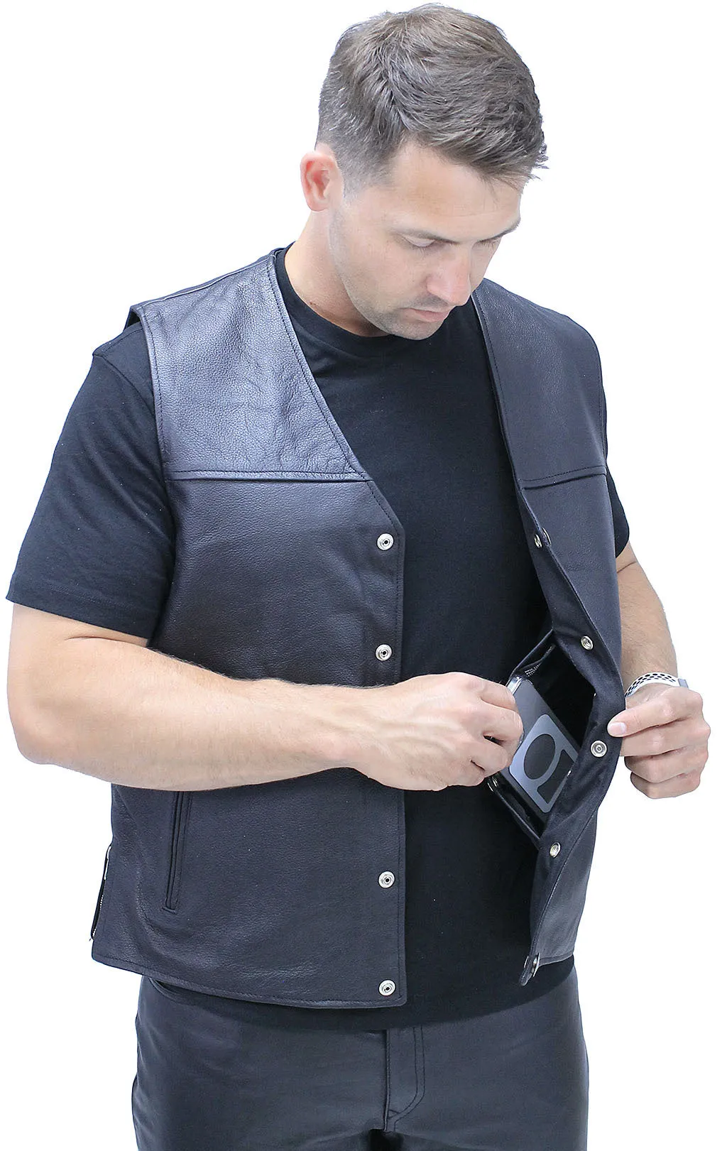 Side Zip Buffalo Nickle Men's Leather Vest #VM60330GK