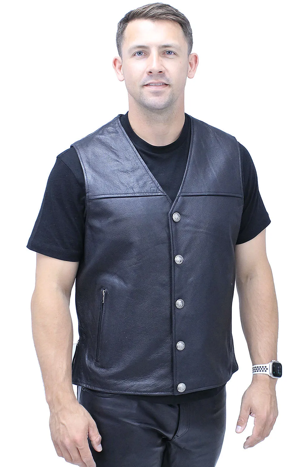 Side Zip Buffalo Nickle Men's Leather Vest #VM60330GK