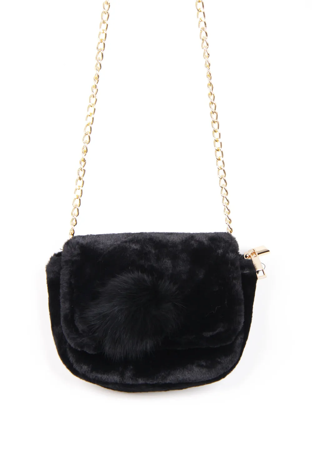 Soft Fur Pom Pom Cross Body bag with chain strap