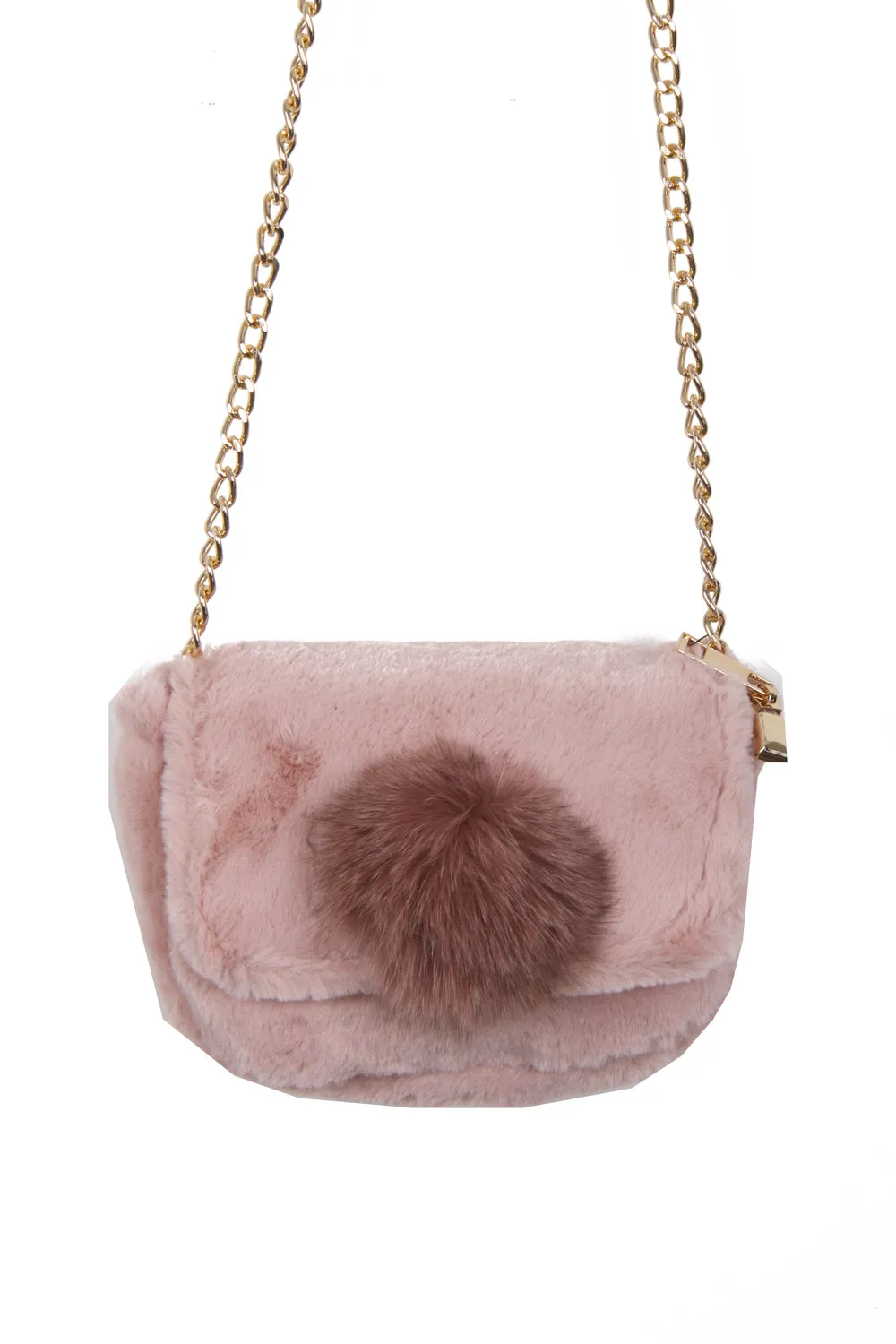 Soft Fur Pom Pom Cross Body bag with chain strap