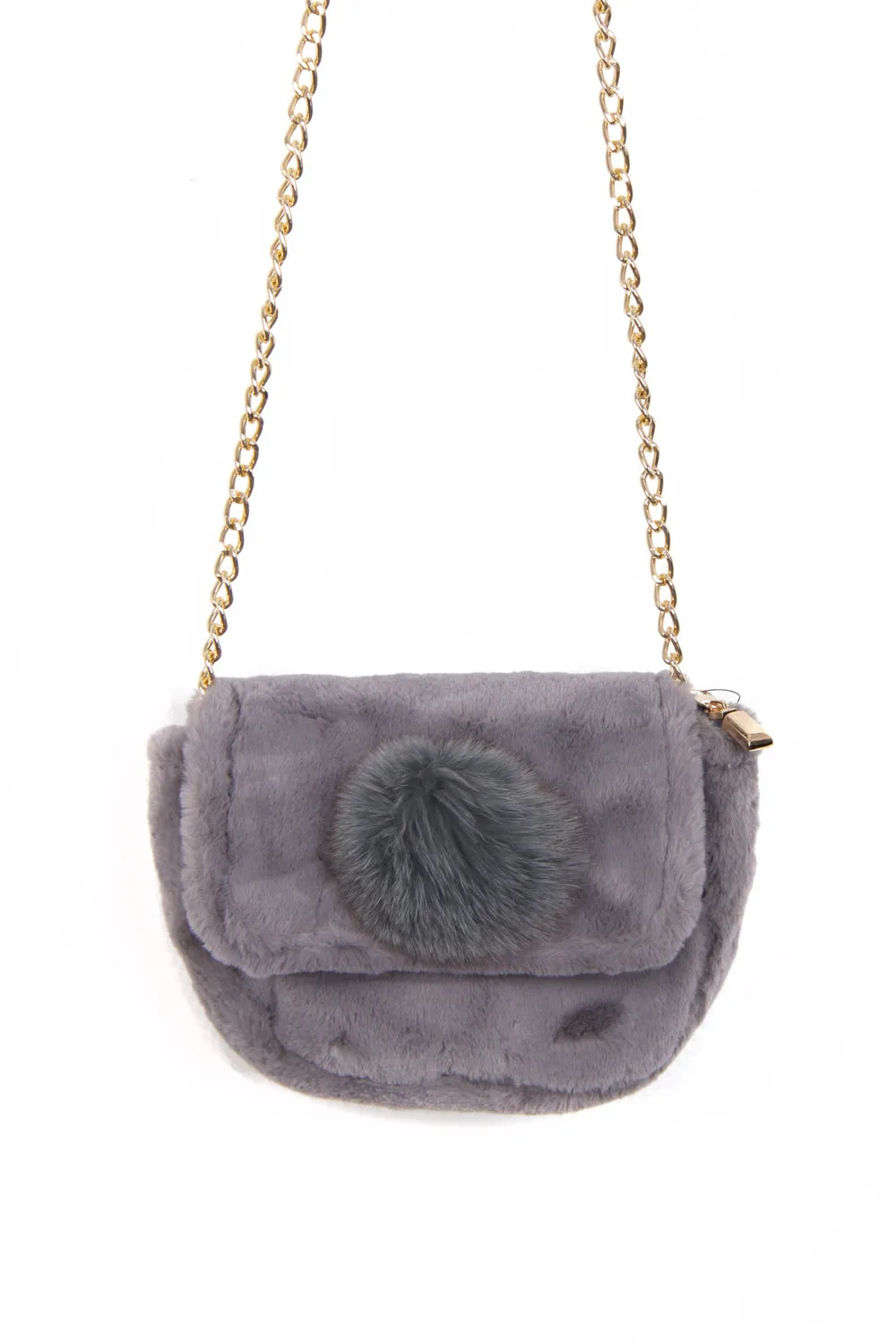 Soft Fur Pom Pom Cross Body bag with chain strap