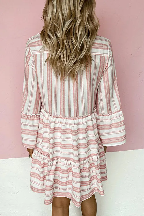 Striped Flares Sleeve Tiered Mini Dress