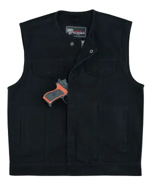 VB919BK Men's Black Denim Collarless Vest