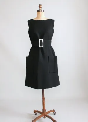 Vintage 1960s Black Wool MOD Cocktail Dress