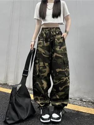 Vintage Cargo Baggy Pants Women Camouflage Wide Leg Pants