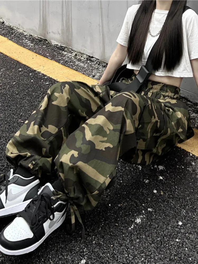 Vintage Cargo Baggy Pants Women Camouflage Wide Leg Pants