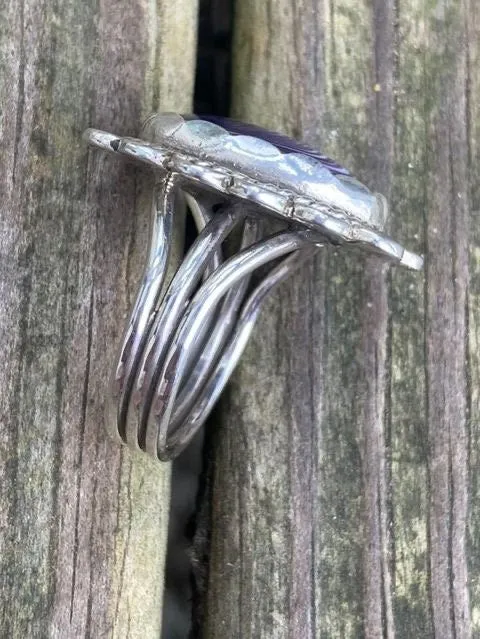 Wampum and Sterling Silver Oval Fancy border ring