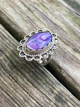 Wampum and Sterling Silver Oval Fancy border ring