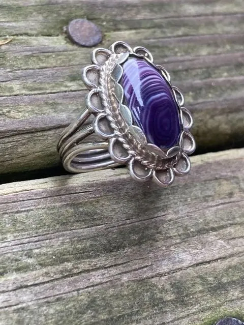 Wampum and Sterling Silver Oval Fancy border ring