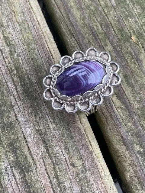 Wampum and Sterling Silver Oval Fancy border ring