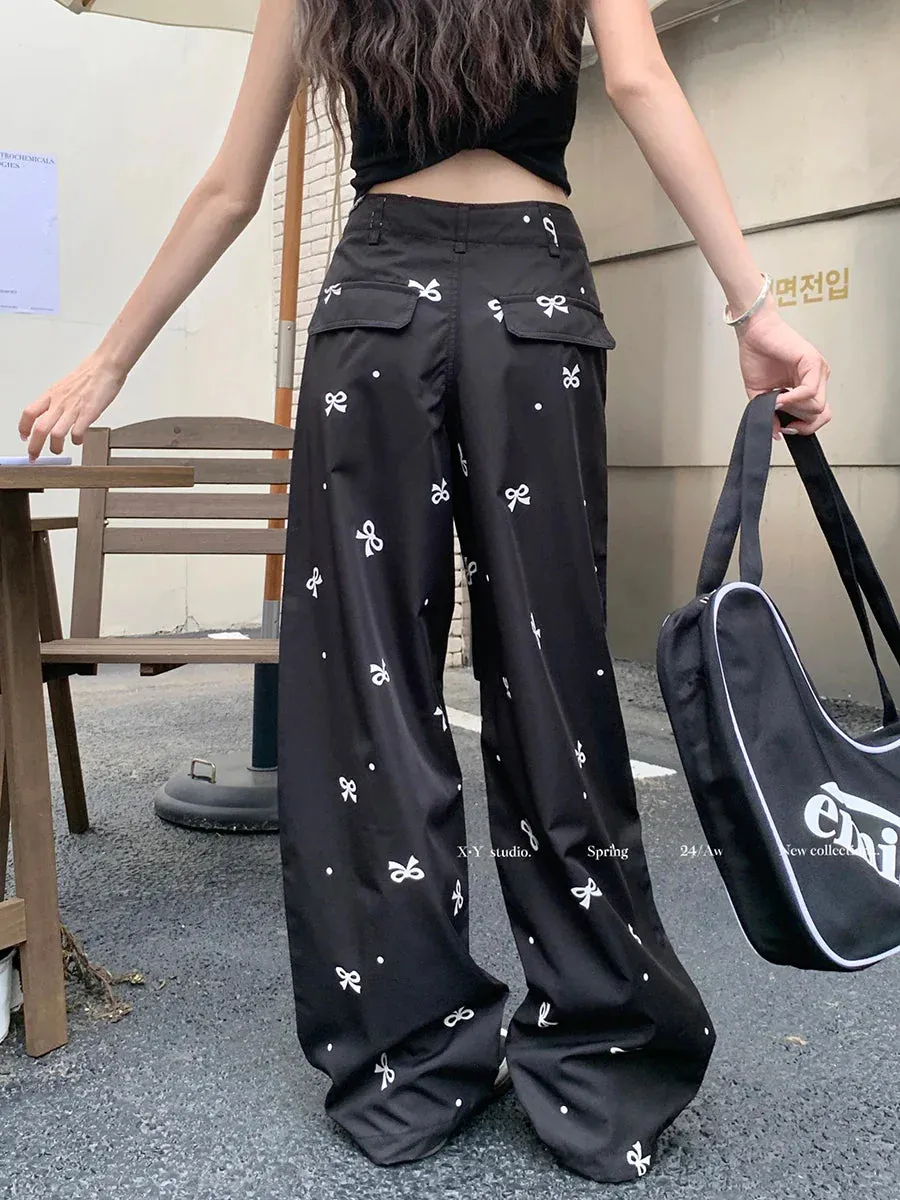 Wide Printed Polka Leg Dot Straight Korean Fashion Y2k Streetwear Loose Bow Pants