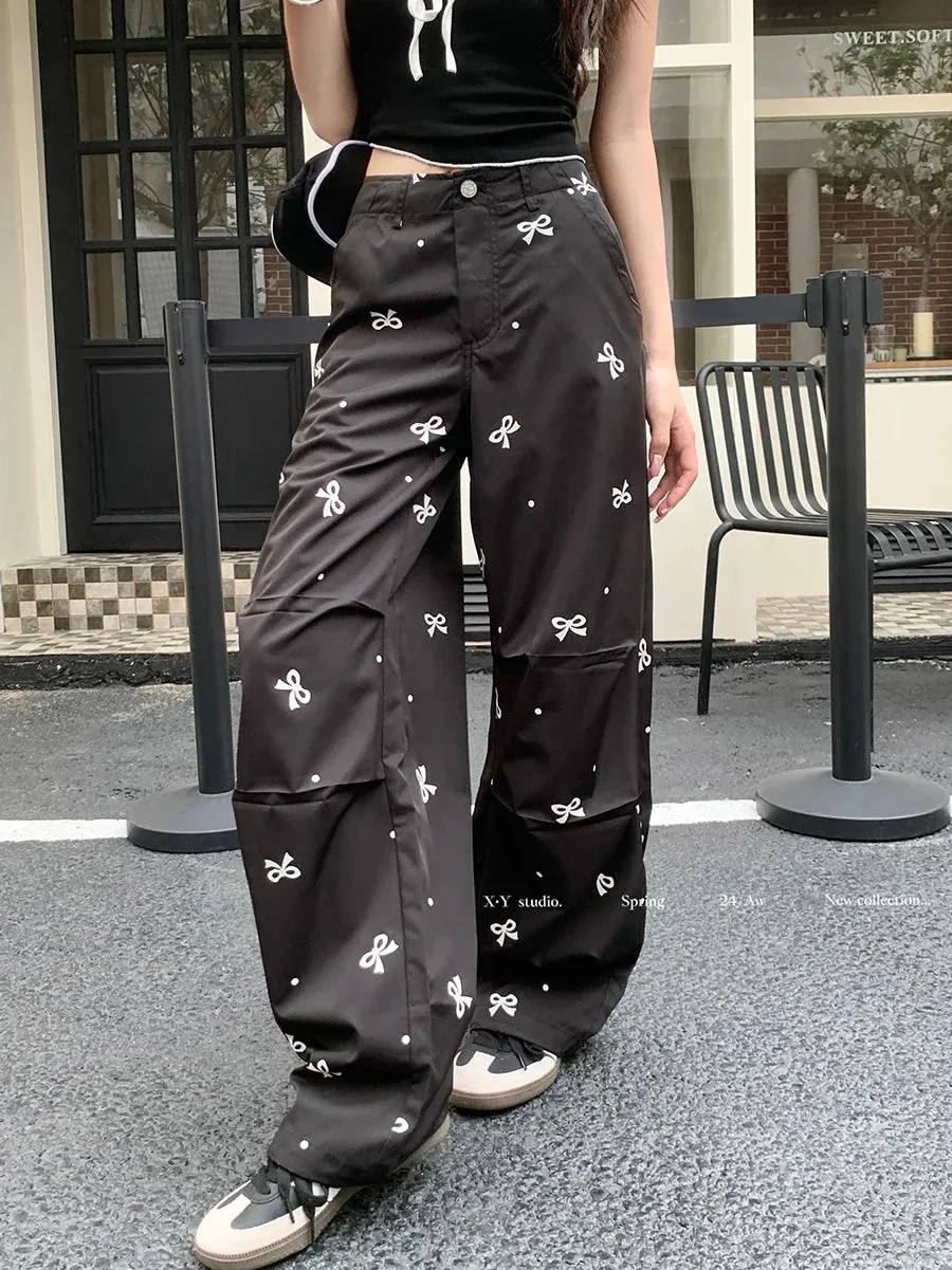 Wide Printed Polka Leg Dot Straight Korean Fashion Y2k Streetwear Loose Bow Pants