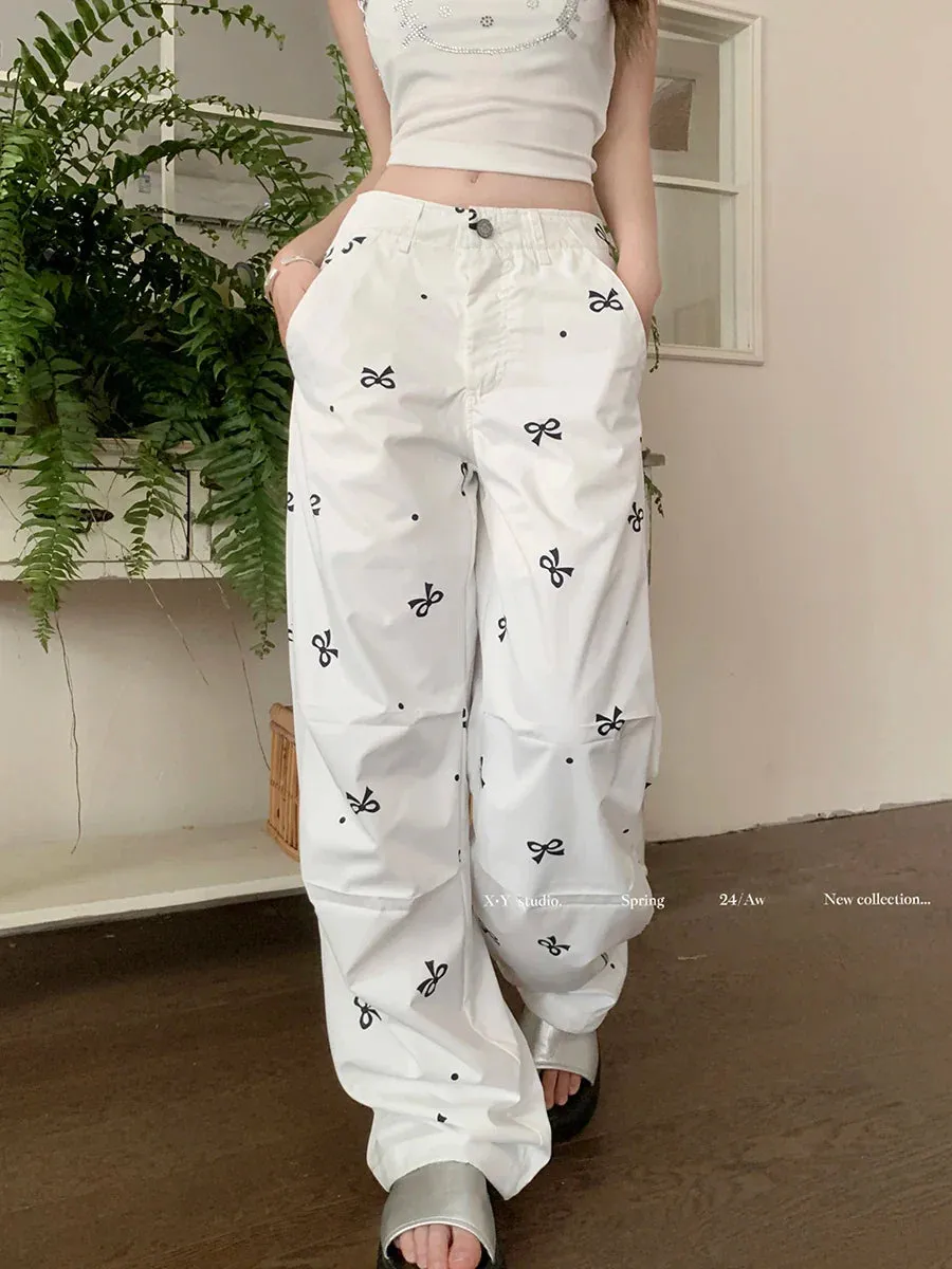 Wide Printed Polka Leg Dot Straight Korean Fashion Y2k Streetwear Loose Bow Pants