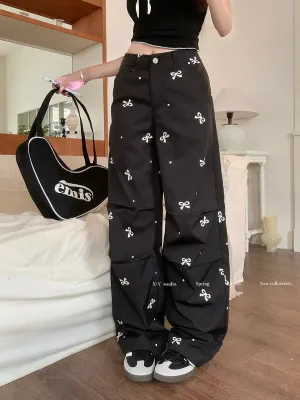 Wide Printed Polka Leg Dot Straight Korean Fashion Y2k Streetwear Loose Bow Pants