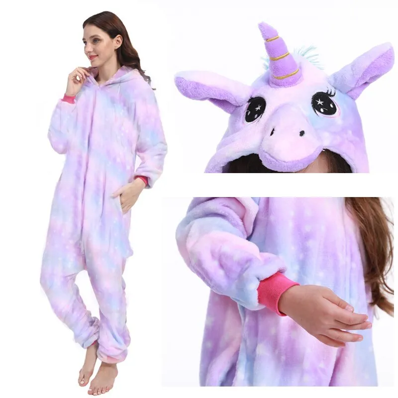 Women Unicorn Oneises Kigurumi Adults Animal Unicorn Pajamas Nightie Panda Cat Onesie For Women Jumpsuit Warm Hooded Sleepwear