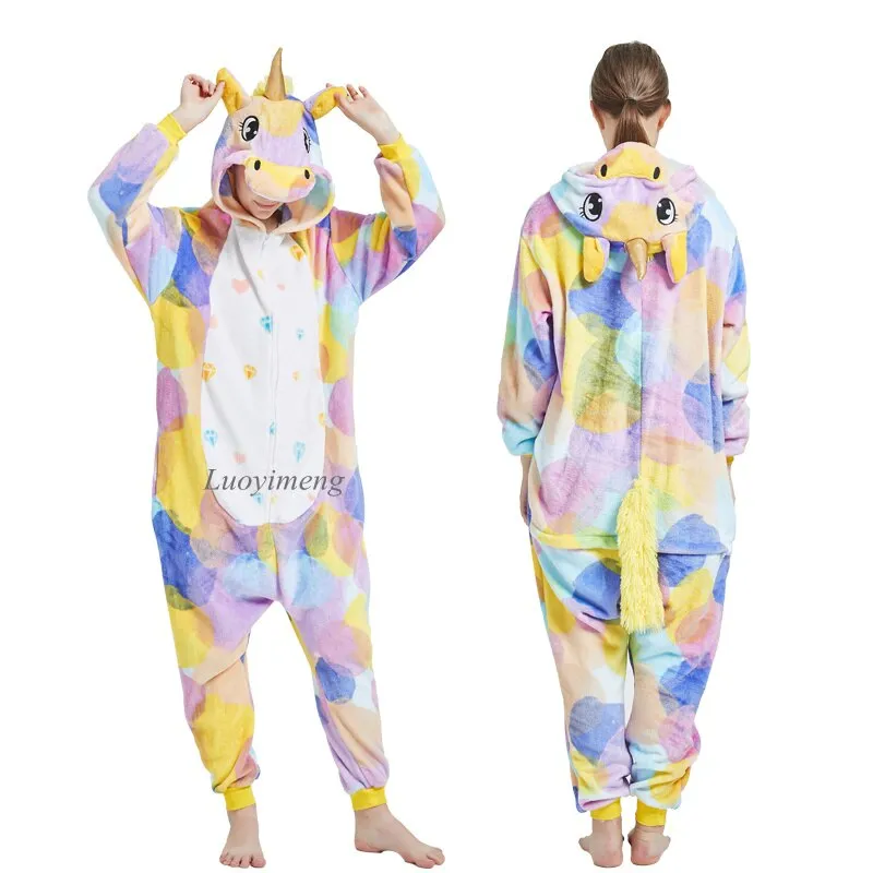 Women Unicorn Oneises Kigurumi Adults Animal Unicorn Pajamas Nightie Panda Cat Onesie For Women Jumpsuit Warm Hooded Sleepwear