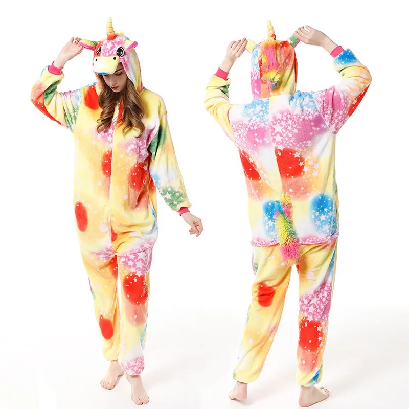 Women Unicorn Oneises Kigurumi Adults Animal Unicorn Pajamas Nightie Panda Cat Onesie For Women Jumpsuit Warm Hooded Sleepwear