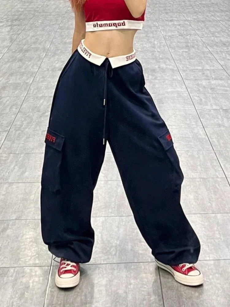 Y2k Baggy Cargo Pants Woman Wide Leg Hip Hop Vintage Embroidery Pants